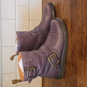 Dr. Martens Gayle Purple Leather Buckle Boots